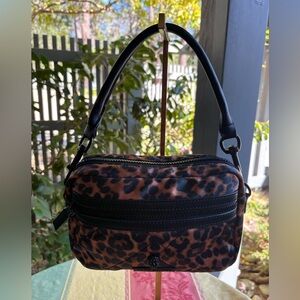 Kurt Geiger Leopard Print Quilted Hobo Bag with Black Trim Detail